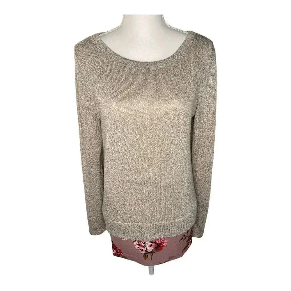 Valerie Stevens Women’s Medium Gray & Floral Pink Layered-Look Crew Neck Sweater
